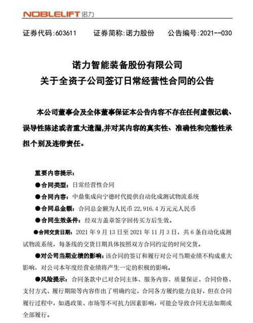 諾力股份簽下2.29166億元大單 與福鼎時代共筑智能制造新篇章